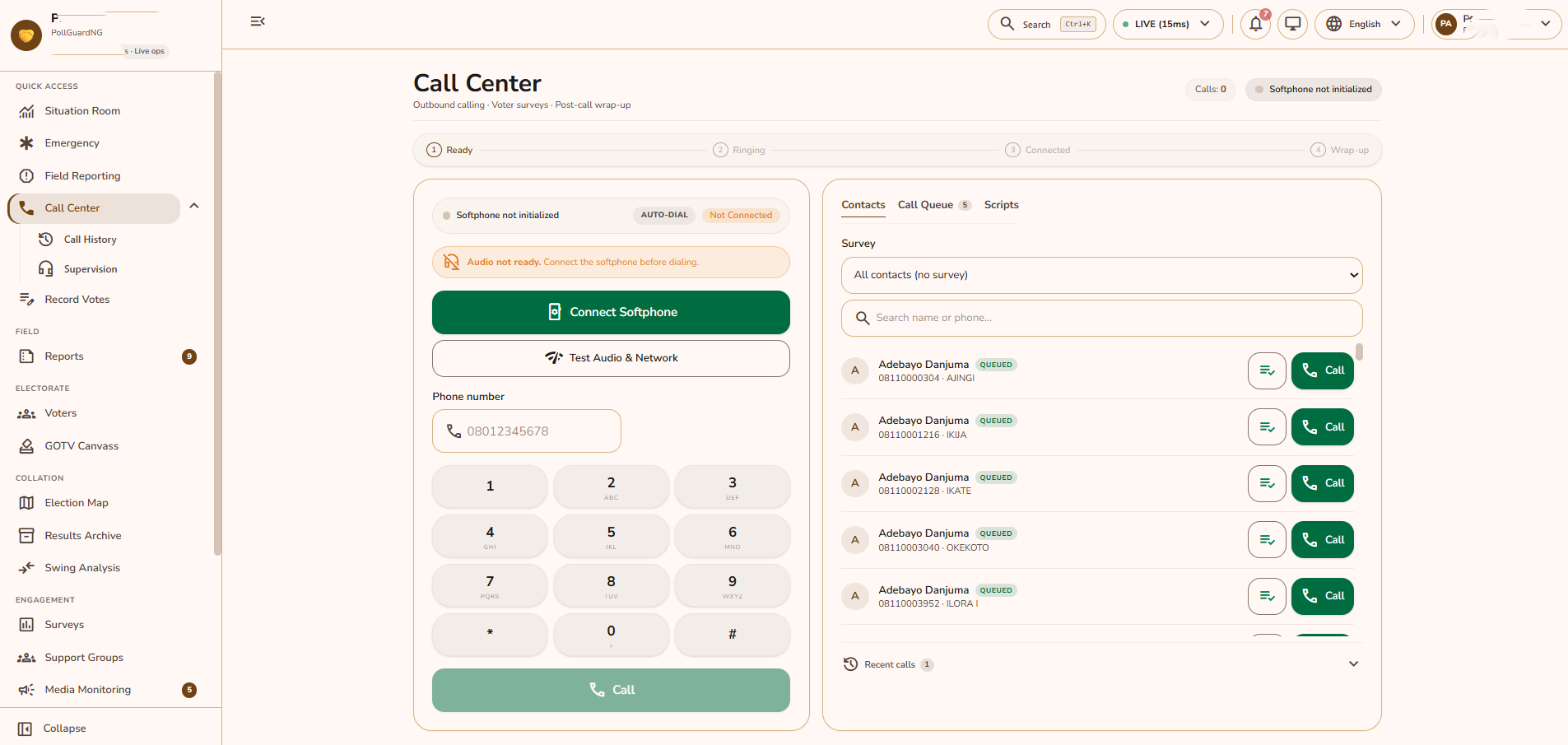 PollGuardNG Call Center